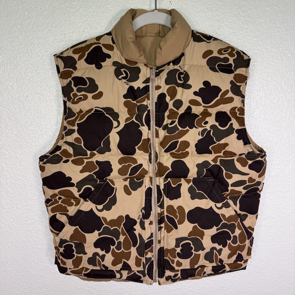 Vintage 10X Vest Mens Medium Camo Down Quilted Reversible Hunting Brown USA